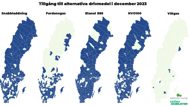 Möjligt att tanka eller ladda förnybart i Sveriges alla kommuner